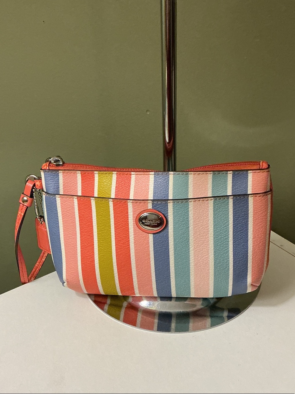 Coach Peyton Multicolor Striped Medium Wristlet with Strap & Hangtag